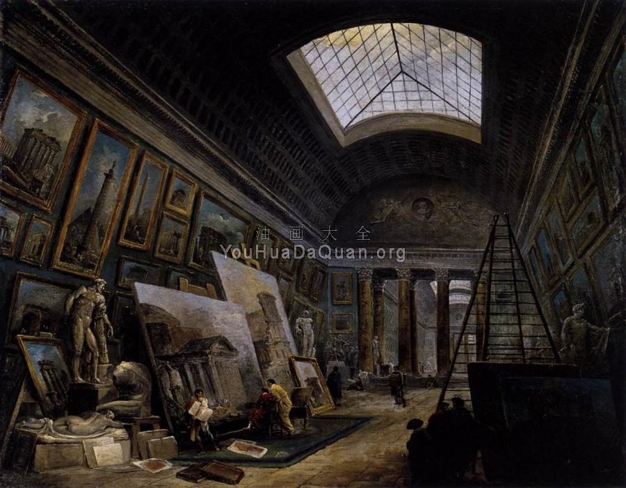 Imaginary View of the Grande Galerie in the Louvre - 休伯特·罗伯特